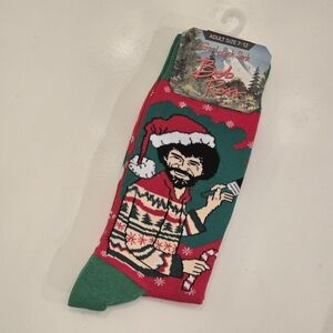 BOB ROSS Christmas "Good Luck Sock"  Green and Red Adult Size 7 - 12